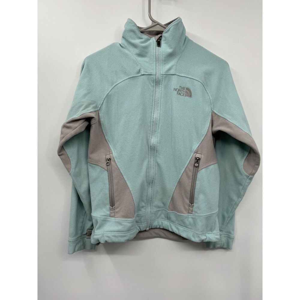 The North Face Fleece Jacket Aqua Gray Zip Up Pockets Size‎ XS